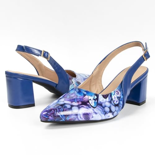 Ladies Sexy Pointy Toe Two Tone Heels 2.3 Inch Low Block Sling Back Pumps Comfortable Closed Toe Dress Shoes for Women Work Office Wedding Prom Noiseless Sole Option3
