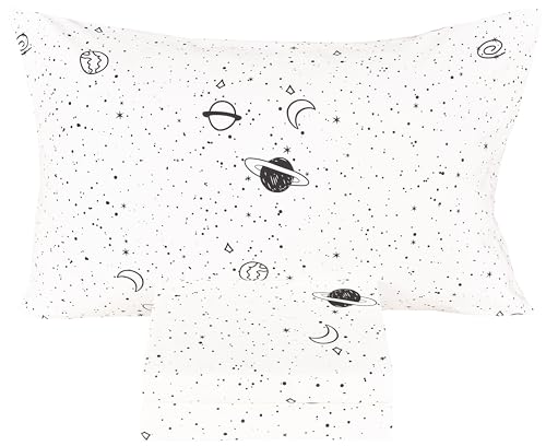 Image of Scientific Sleep Starry Galaxy Solar System 100% Cotton 3 Pcs Twin Bed Sheet Set Kids Boys Girls Toddler Teen, Flat Sheet & Fitted Sheet & Pillowcase Kids Bedding Set (Galaxy, Twin)