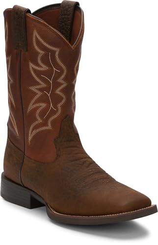 Justin Chet 11' Western Boots for Men - Stampede Collection - Orthotic Insole Square Toe, Pebble Brown - 13 EE