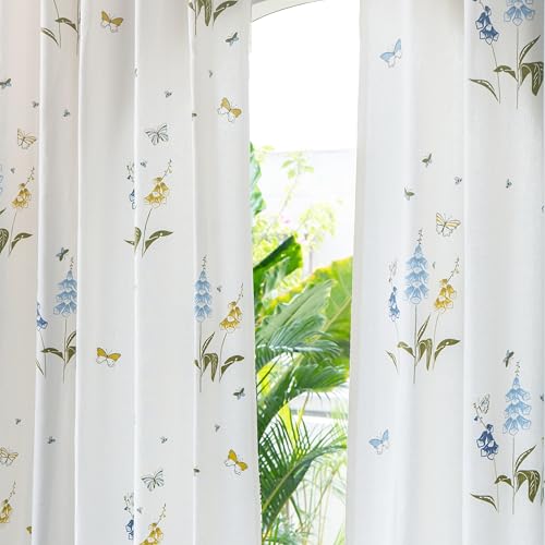 Image of Tranquebar Curtain Co. Cotton Curtains 7 Feet Long Set of 2, 60-65% Room Darkening, Yellow Butterfly & Floral Print, Door Curtains 7 Feet Set of 2, with Eyelet, Titli (213 cm) - Set of 2