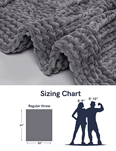 Ynm Chunky Basket Weave Throw In Chenille, Crochet Giant Basketweave Throw, Chunky Knit Home Decor Blanket, Comfort & Warm Blanket For Couch, Bed, Sofa For All Seasons (Light Grey, 50"X60") #TOP5