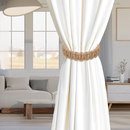 4 Stück Boho Vorhang Raffhalter, Vorhanghalter Geflochten Gardinenhalter für Zuhause Draußen Schlafzimmer
