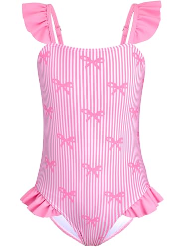 Image of DAXIANG Girls One Piece Ruffle Strap Swimsuit Quick Dry Mermaid Swimwear Beach Sport Bathing Suit for Toddler Kids 4-11 Years