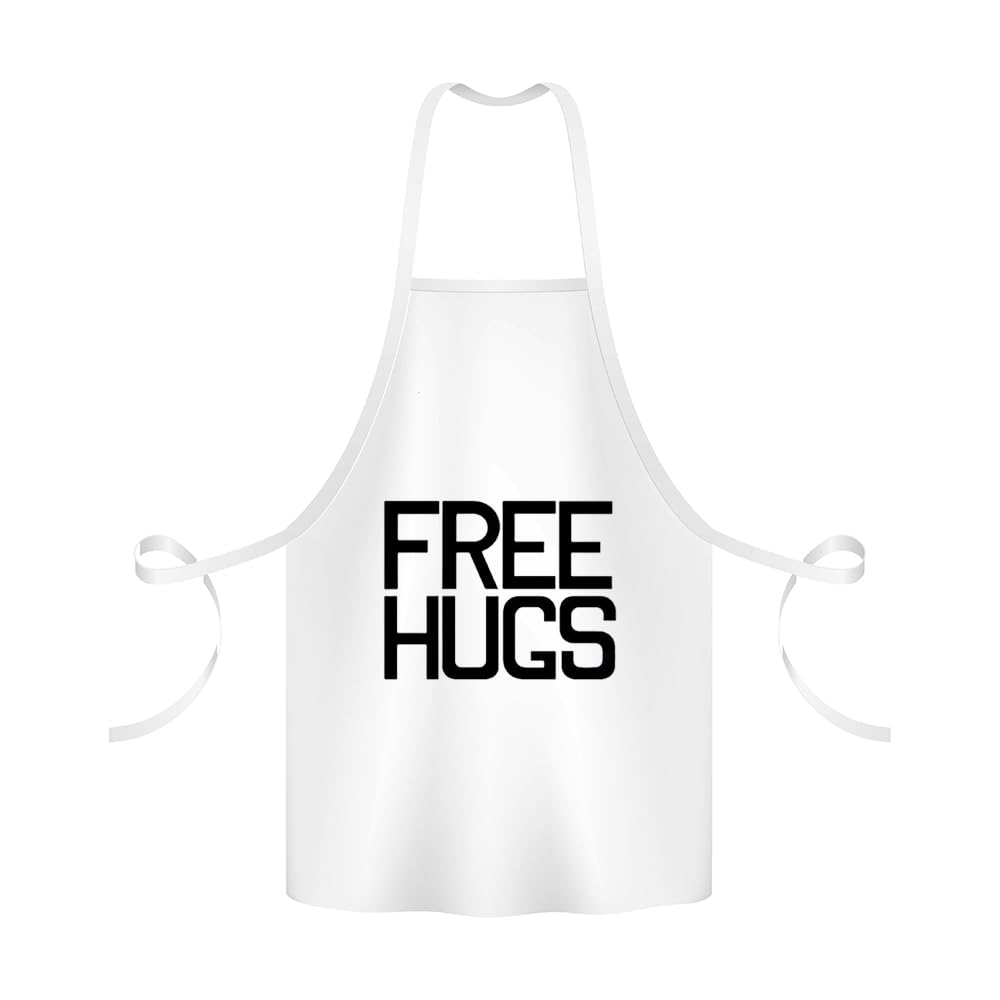 Giftme FREE HUGS – Spread Love & Positivity Everywhere, Baker BBQ Kitchen Chef Apron (Adult White Apron)