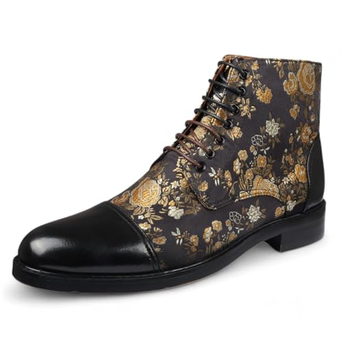 Men's Floral Print Leather Oxford Ankle Boots - Adam2