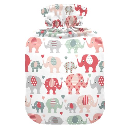 susiyo Cute Red Green Baby Elephants Hot Water Bottle with Soft Velvet Cover 2L Hot Water Bag for Cold Weather - Medium