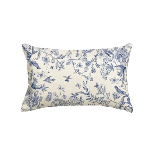 Artoid Mode Housse de coussin monochrome - Motif esquisse d'oiseaux et fleurs - 30 x 50 cm -...