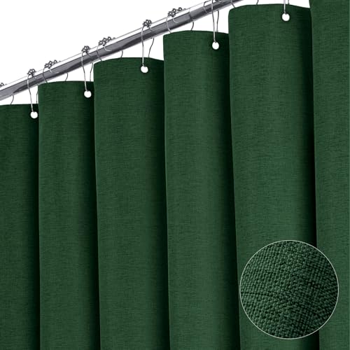BTTN Fabric Shower Curtain Linen Textured Heavy Duty Polyester Cloth Shower Curtain Set with 12 Plastic Hook Hotel Luxury Waterproof Decorative Shower Curtain for Bathroom - 72x72 - Emerald Green