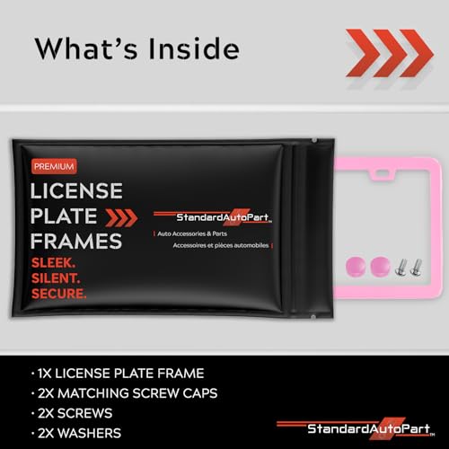 Image of Premium Slim Princess Pink License Plate Frame - 1 Piece, Rust-Free Stainless Steel & Rattle-Free, Street Legal, Universal with Screw Caps, Thin Edged Metal Front or Rear Car Tag Holder Unisex