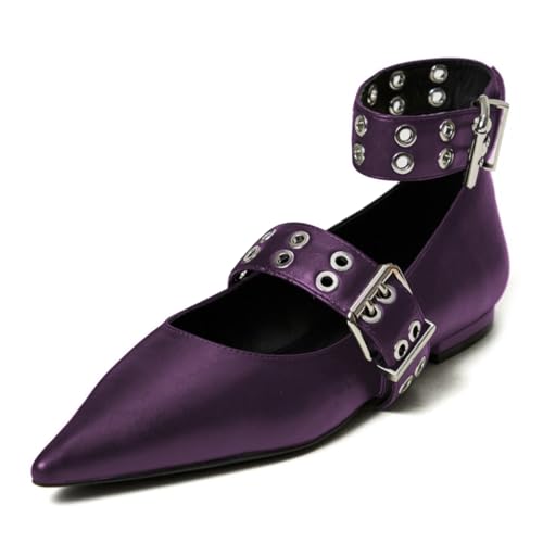 Milooey shoes Women's Pointed Toe Low Heel Pumps Mary Jane Buckle Ankle Strap Flats Shoes Daily Casual Dressy Size 4-16 US