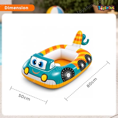 Image of Toyshine Inflatable Cute Car Design Inflatable Swim Tube Ring with Safety Seat Floating Mattress Raft for Toddler Kids Swimming Pool Tub Tube - 79 x 58 Cms
