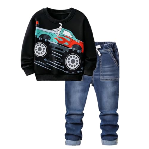 Asbabiy Ensemble de vêtements pour garçon - Sweatshirt à capuche et jean denim - Camion monstre...