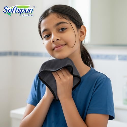 Image of SOFTSPUN Microfiber Baby Hand & Face Wipes 280 GSM 20x30 Cms 4 Piece Towel Set Grey! Super Soft & Comfortable for Newborn Baby and Kids Quick Drying Ultra Absorbent in Small Size.