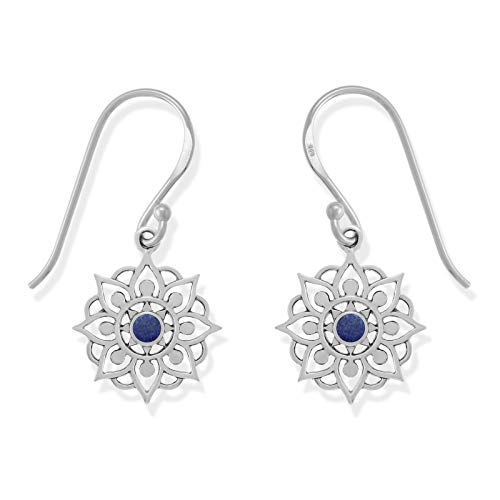 Boma Jewelry Sterling Silver Bohemian Lotus Flower Dangle Earrings
