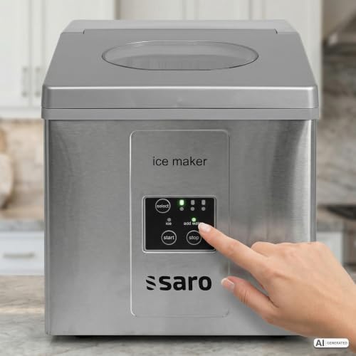 Miniatura 3 de Saro Eb 15 Pro Cubitera De Acero Inoxidable, 15 Kg 24 H, 3 Tamaños De Hielo A Elegir, Tanque De Agua De 2 L, Depósito De 1,4 Kg