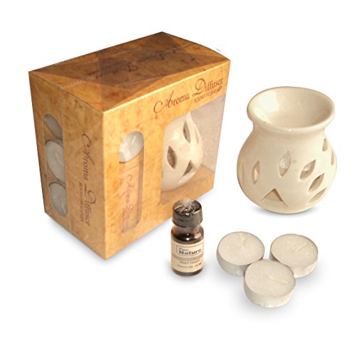 Image of Pure Source India Ceramic Aroma Burner 10 ML Rose Aroma Oil with 4 Tea Light Candle