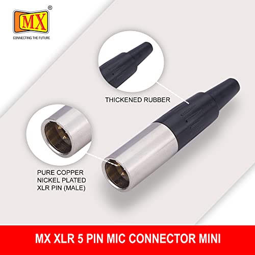 Image of MX 3 Pin XLR Microphone Connector pin Pure Copper Nickel Plated Pins1 for High Conductivity microphone (5 pin male Mini XLR connector, Pack of 1, Male Connector)