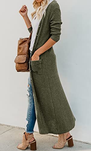 Image of HZSONNE Women's Boho Long Casual Cardigan Long Sleeve Button Down Front Pocket Knitted Sweater Blouses