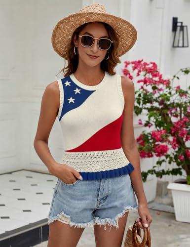 Image of VIMPUNEC Womens Crochet Crop Tank Tops Sleeveless Knit Sweater Vest Ruffle Hem Summer Top