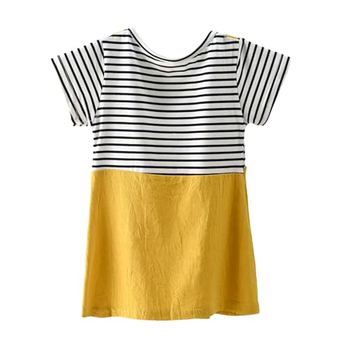 Image of Bold N Elegant Multicolor Stripe Cartoon Face Summer Tunic Pinafore Pinny Midi Dress Frock for Infant Toddler Baby Girls