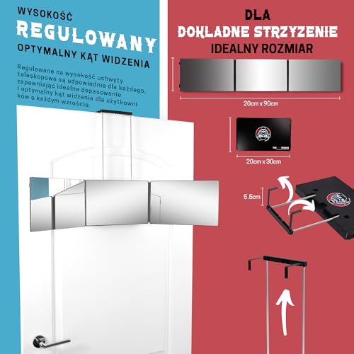Lustro 360 - Regulowane haczyki teleskopowe - Lustr do samodzielnego strzyżenia dla mężczyzn - Lustro 3-kierunkowe do strzyżenia włosów - Lustr doo samodzielnego strzyżenia (I Bez diody LED I)