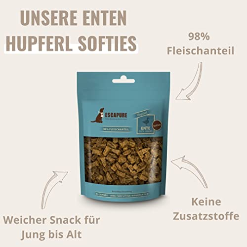 ESCAPURE Softies - Hunde Leckerli aus Entenfleisch in Premium Qualität - 98% Muskelfleisch - Softer Protein Trainingssnacks ohne künstliche Zusatzstoffe & Getreide (6x150g)