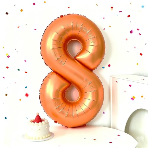 40 Inch Orange Number 8 Foil Balloon, Giant Mylar Helium Decor for Birthday Anniversary Wedding Events