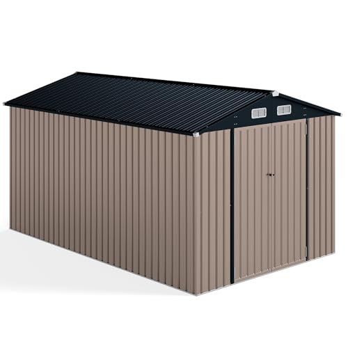 HOMASIS 3.5x2.2m Abri de Jardin Métal Exterieur, Cabane de Jardin avec Porte, Toit Incliné et Fenêtre de Ventilation, Abri à Outils Structure Renforcée,...