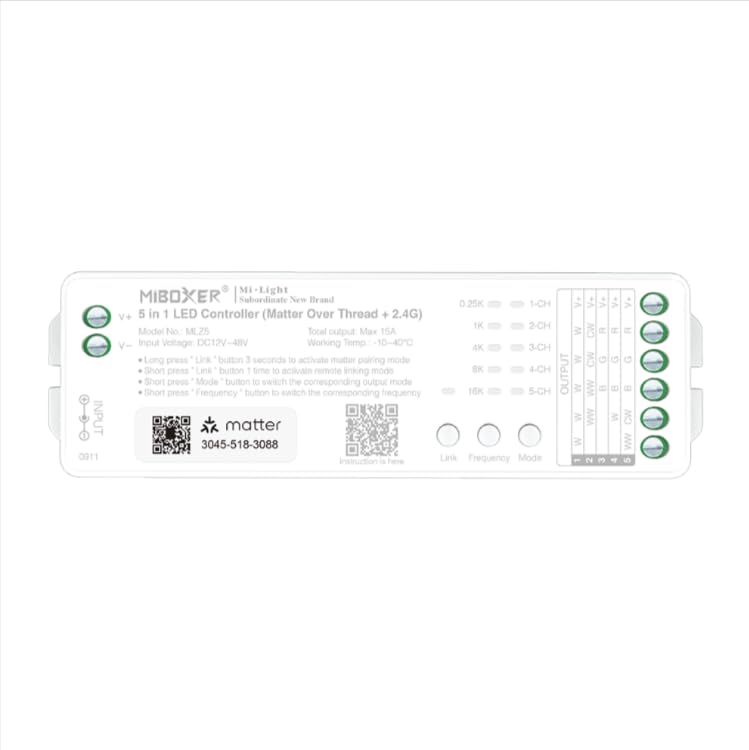 MiBOXER MLZ5 Matter LED Controller, Matter Over Thread + 2.4G, 5-in-1 RGB+CCT, Compatibl