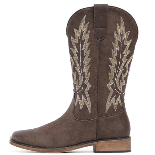 Image of IUV Cowboy Boots For Women Square Toe Wide Western Mid Calf Cowgirl Boots