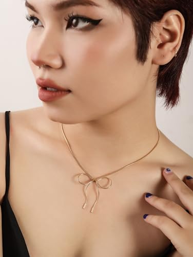 OJERRY Simple Dainty Bow Necklace for Women, Coquette Aesthetic Jewlery for Women Girls4