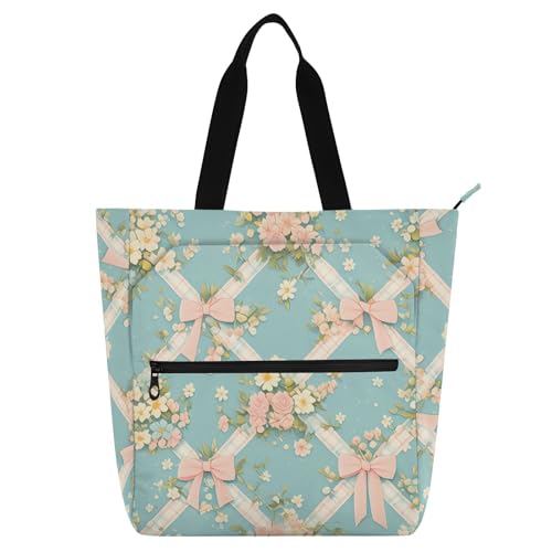 Bolsa para libros vintage con lazos rosa y bolsillos para biblioteca