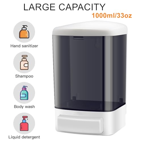 Image of 8-Pack Soap Dispenser Wall Mount 1000ml (33.8oz)-Commercial Heavy-Duty Plastic Liquid Dispenser for Soap,Shampoo,Hand Sanitizer-Manual Pump for Bathroom, Kitchen,Restaurant,Hotel (8 x 1000ml)