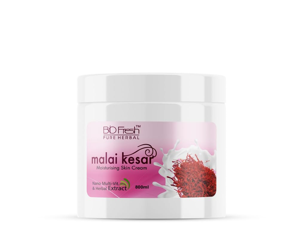 BIOFRESH HERBALS Malai Kesar Body Cream - 800ml Nourishing Body Milk Soft Lotion 24 Hours Moisturization for Healthy Skin Lightweight & Non-Greasy for Very Dry Skin (Pack of 1)-image-49