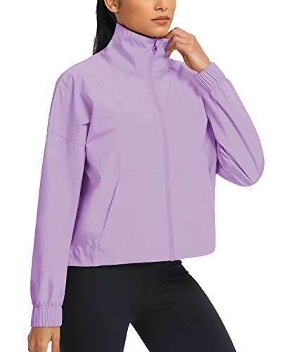 Avgo Women's Cropped Lightweight Running Athletic Jackets Sun Protection Waterproof Windbreaker Zip Up Workout Shirts(Mist Ripple Purple,S) #TOP2