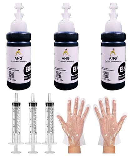 Image of ANG Black Refill kit Combo Pack of High Yield Inkjet Cartridge Ink Refill Compatible for Printers Cartridge - 100g Per Bottle with Syringe & Gloves