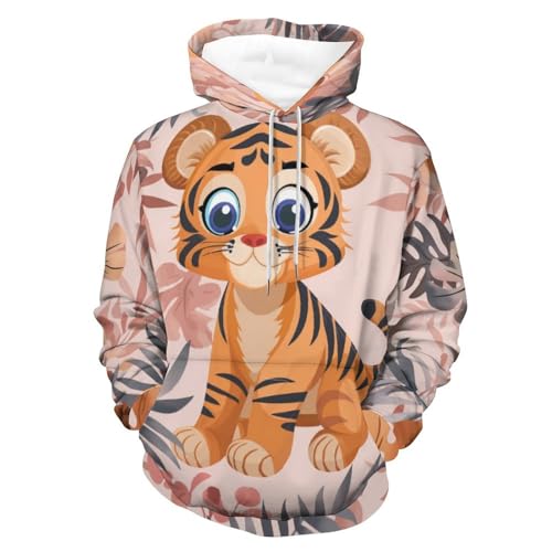 Sweat à Capuche Tigre Cartoon Feuille Imprimé Graphique Manches Longues