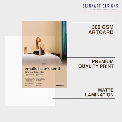 Image of BLINKART Sabrina Carpenter- emails i can't send Wall Photo Frames | Wall Art for Bedroom, Living Room, Studio or Office | Album Cover Print with Spotify Song Link QR Code | Gift for Fans - 8x12 In
