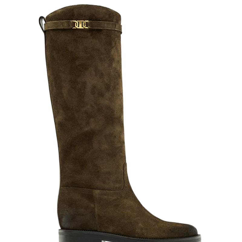 French Office Ladies Fashion Top Qaulity Vintage Genuine Leather Womens Boots Woman Shoes Womens High Boots