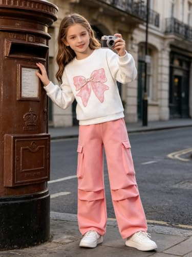 Image of Girls Clothes 2 Piece Hoodie Sweatshirt + Cargo Pants Fall Winter Outfits for Teen Tween Girls 7-14 Years