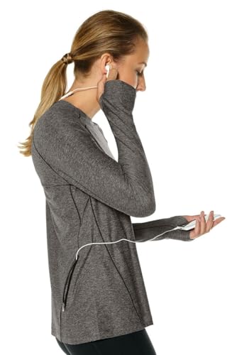 Women\'s Fitness Long Sleeve T-Shirt - UPF 50+ Sun Protection - Devi in Charcoal Heather - Thumbnail 2
