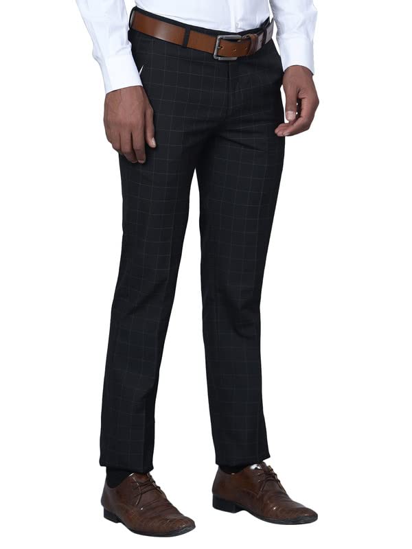 Image of Cantabil Men Checkered Non Pleated Regular Fit Mid Rise Formal Trousers for Men | Formal Pants for Men | Formal Wear Regular Fit Trousers for Men (P MTRF00073)