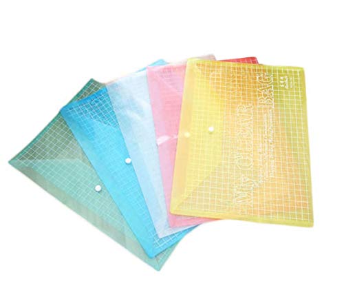 AIIGOU Filing Envelope with Snap Button - Multicolor Poly Envelope Clear Document Folder US Letter with 5 Assorted Colors, A4 Size?10 Pack?