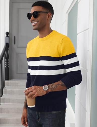 MAGCOMSEN Men's Crewneck Sweater Color Block Striped Pullover Soft Thermal Knitted Sweater Long Sleeve Casual Pullover3