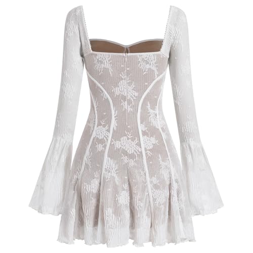 Women's Short Corset Y2k Mini Dress Long Sleeve Low Cut Lace Dress Vintage Solid Floral Party Dresses2