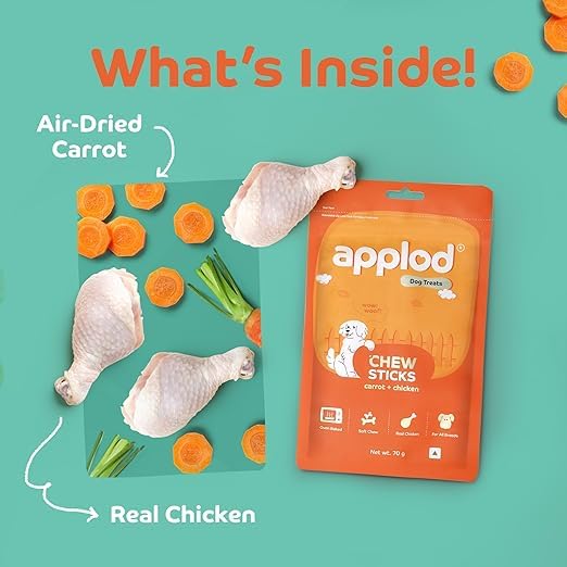 Image of Soft Carrot & Chicken Chew Sticks for Puppies & Adult Dogs | Healthy Easy-to-Digest Training Treats for All Breeds | Soft & Chewy Dog Snacks | Pack of 5 | 70g x 5
