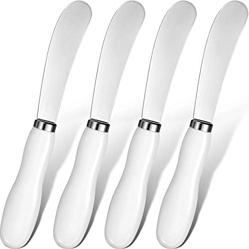 Cheese Spreader Cheese Butter Knife Stainless Steel Spreader Knife with White Porcelain Handles Multipurpose Cheese Butter Spreader Knives for Kitchen Use 5.74 Inch (4)