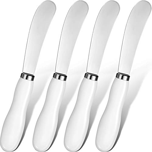 Cheese Spreader Cheese Butter Knife Stainless Steel Spreader Knife With White Porcelain Handles Multipurpose Cheese Butter Spreader Knives For Kitchen Use 5.74 Inch (4) #TOP14