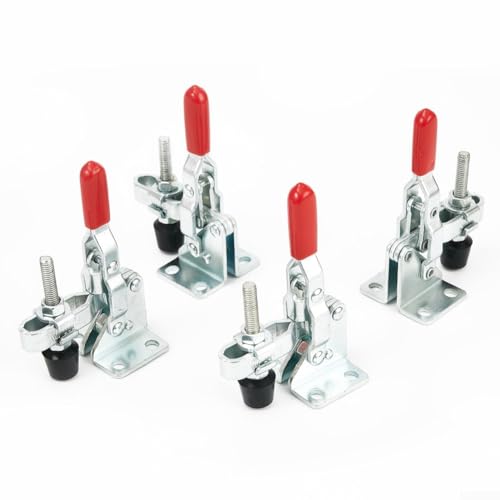 Paquete de 4 abrazaderas de palanca GH-101A para carpintería y metalurgia, herramienta manual vertical con capacidad de sujeción de 110 libras, cubierta de goma antideslizante, galvanizada