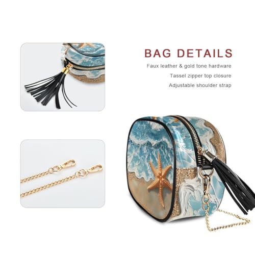 ALAZA Women's Starfish on The Beach PU Leather Crossbody Bag Shoulder Purse with Tassel2